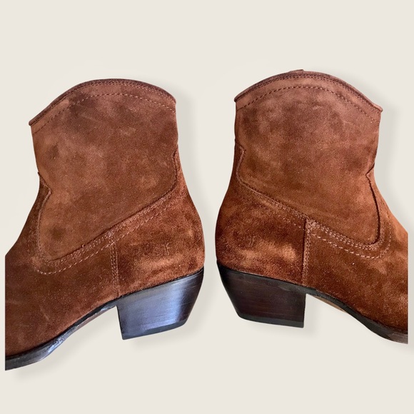 Frye Sacha Short Brown Suede Cowboy Ankle Bootie - Picture 11 of 14